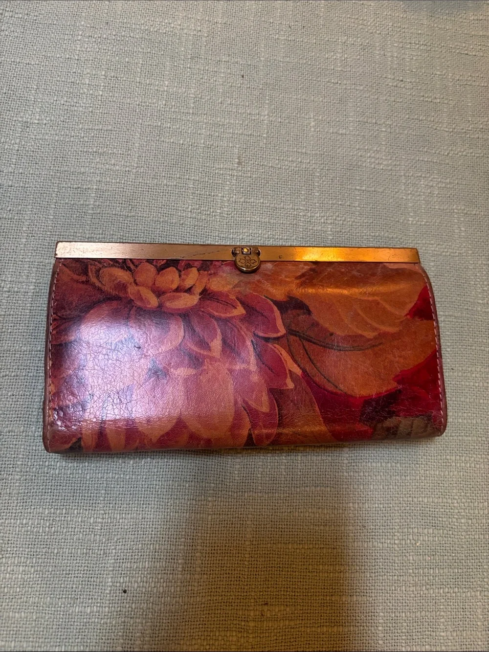Patricia Nash Floral Leather Frame Wallet in Red and Orange